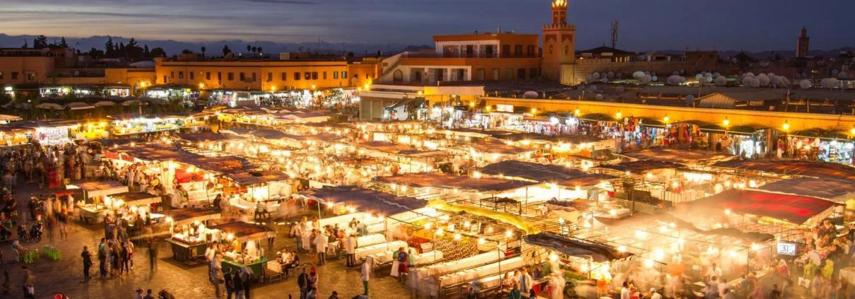 Morocco city life and markets, Djemaa el Fna in Marrakech